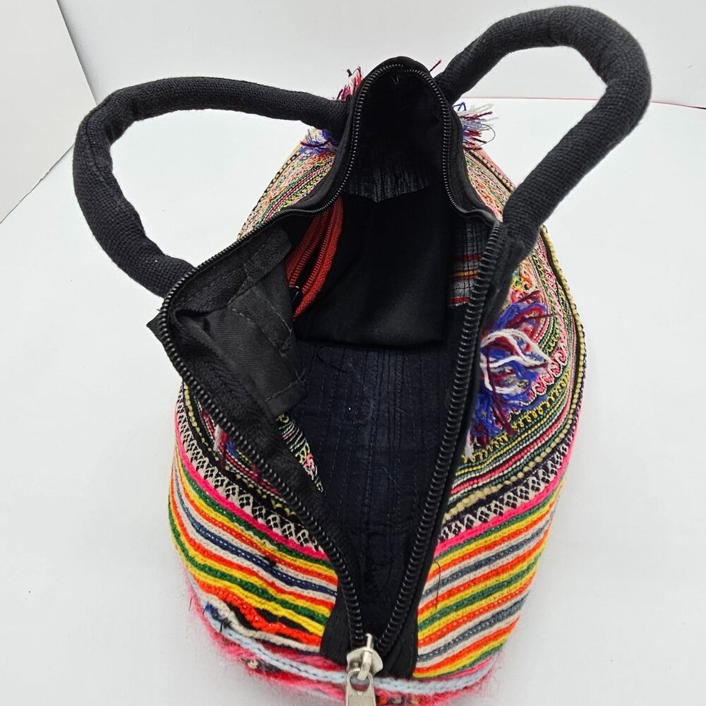 Colorful Embroidered Boho Handbag With Zipper & Dual Handles - Picture 7 of 8